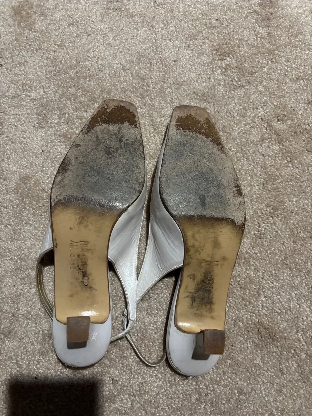 Timothy Hitsman White Leather Lace-Up Slingback Pumps with Gold Interior